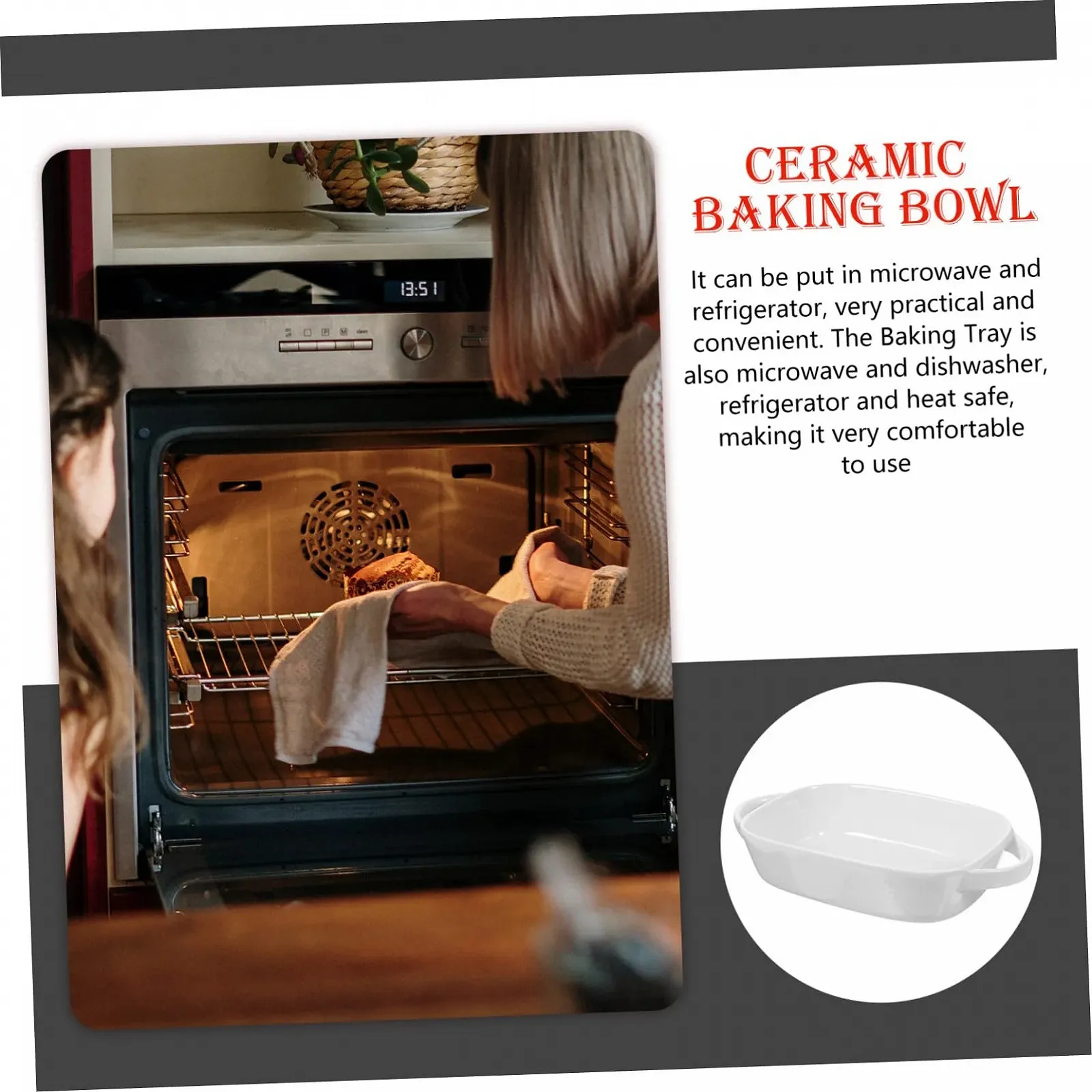 Форма для запекания Toyvian керамическая прямоугольная с ручками Белая, фото №8 Форма для запекания Toyvian керамическая прямоугольная с ручками Белая, фото №8