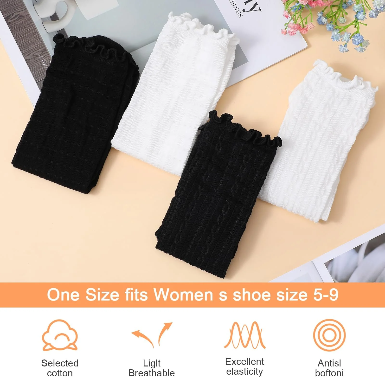 Шкарпетки з рюшами Білий/Чорний, 4 пари, фото №9