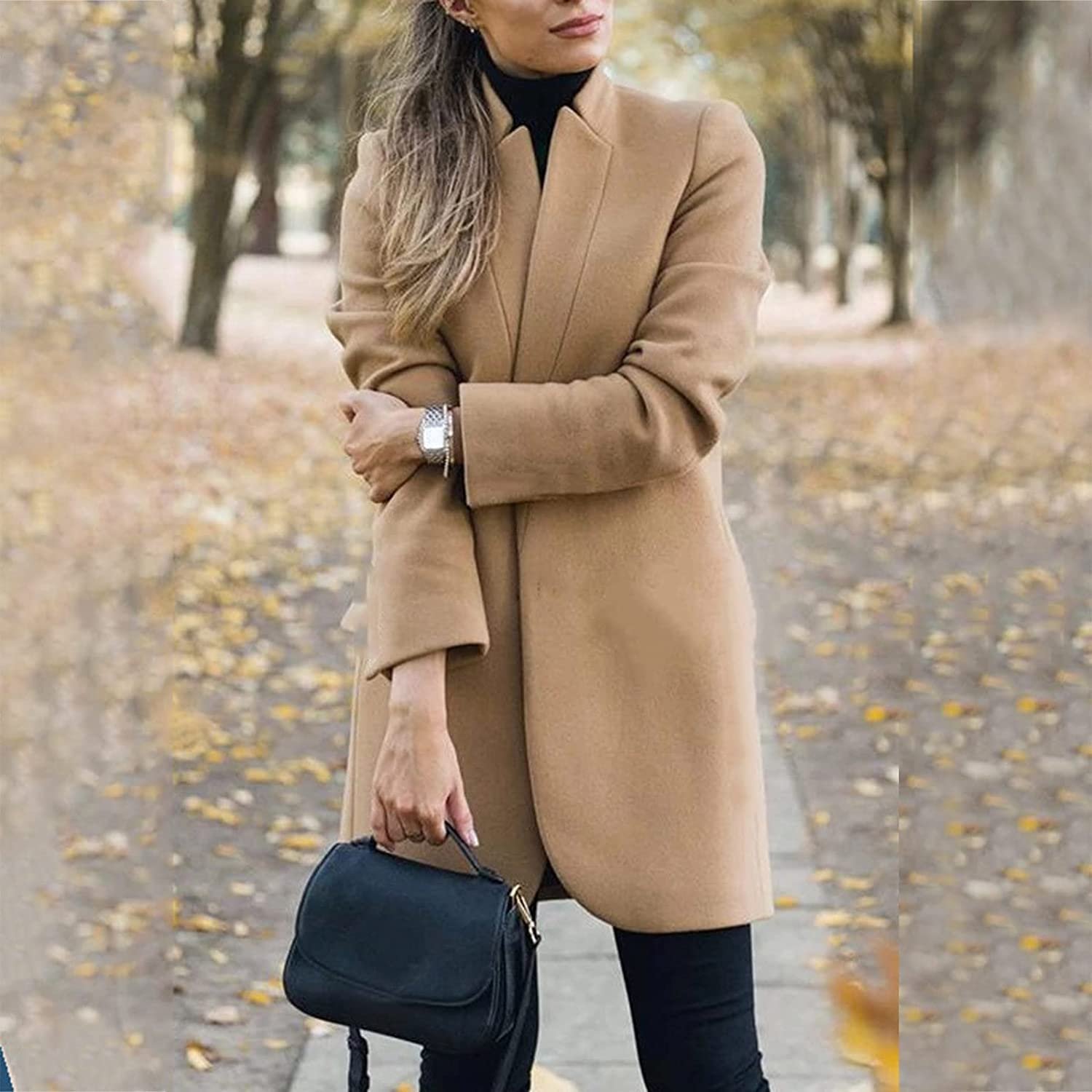 Пальто Vagbalena Жіноче Модне Елегантне з лацканами Середньої Довжини з вовни, фото №2 Пальто Vagbalena Жіноче Модне Елегантне з лацканами Середньої Довжини з вовни, фото №2