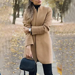 Пальто Vagbalena Женское Модное Элегантное с лацканами Средней Длины Шерстяное synthetic.ua - Фото 1