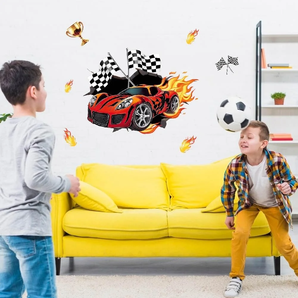 Наклейка на стіну SUPERDANT Hot Racing 3D вінілова Racing and Checked Flags, фото №4