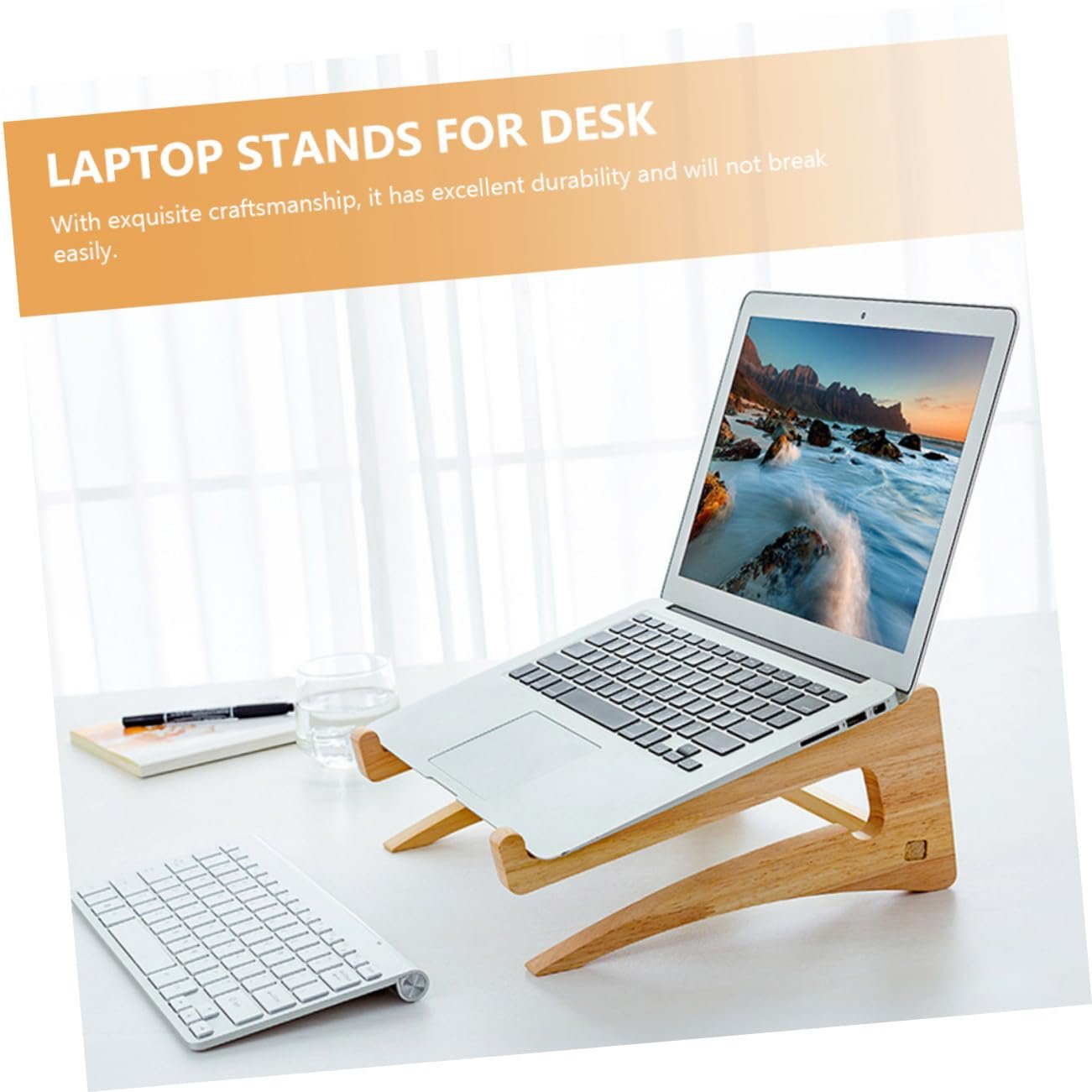 Подставка для ноутбука деревянная для стола с улучшенным отводом тепла. Стабильная и прочная подставка для ноутбука. Многофункциональный держатель для ноутбука, планшета и книг в офисе., фото №3
