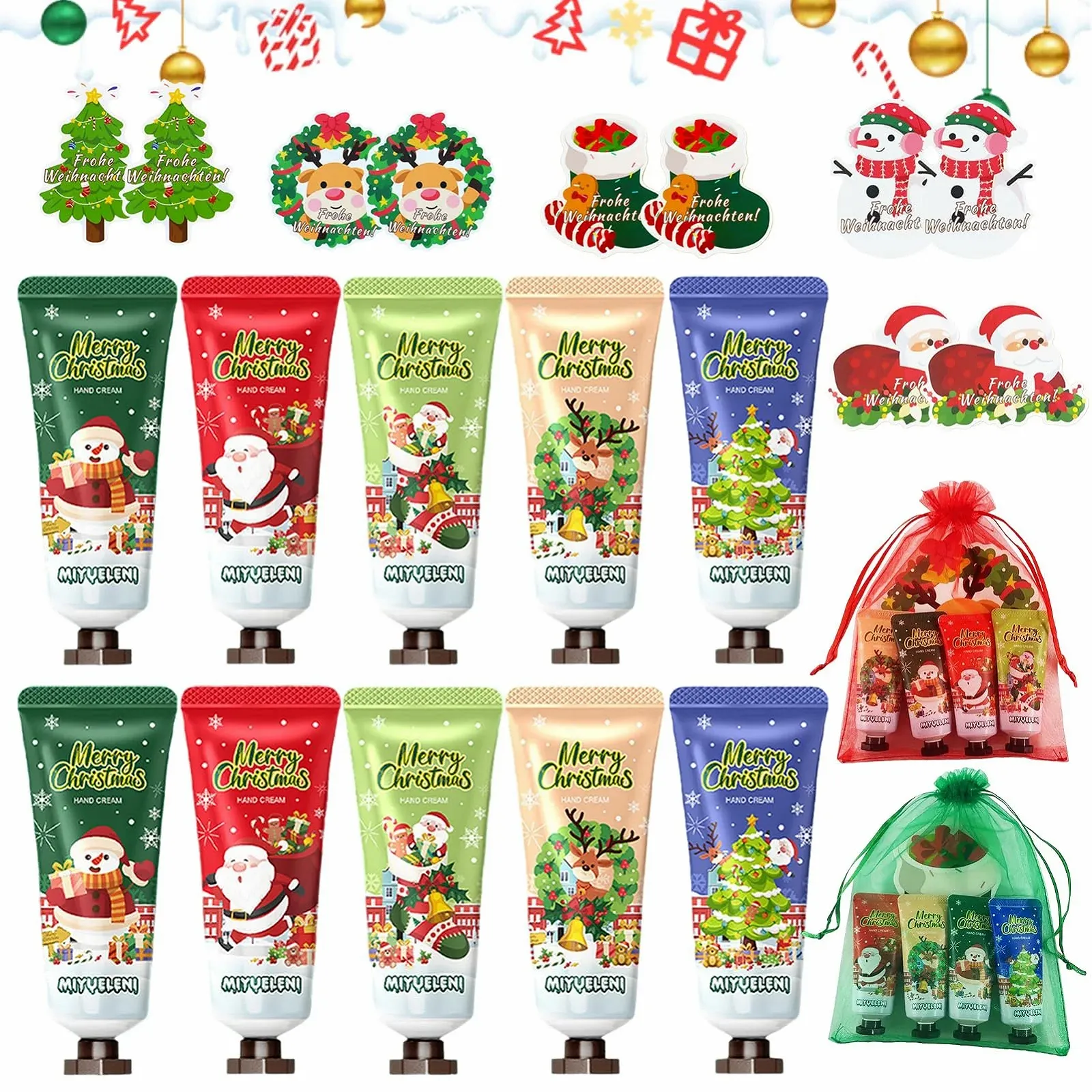 Набор Кремов для Рук Рождественский, 10 Штук Мини Кремов для Рук с Рождественскими Открытками, Мини Крем для Рук, Парфюмированный Крем для Рук, для Сухой и Потрескавшейся Кожи Рук, для Женщин и Мужчин, Рождественский Подарок, фото №1