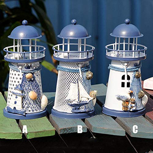 Декоративный Asalin ao Lighthouse Iron Candle Holder Home Table Decoration C синий белый, фото №2