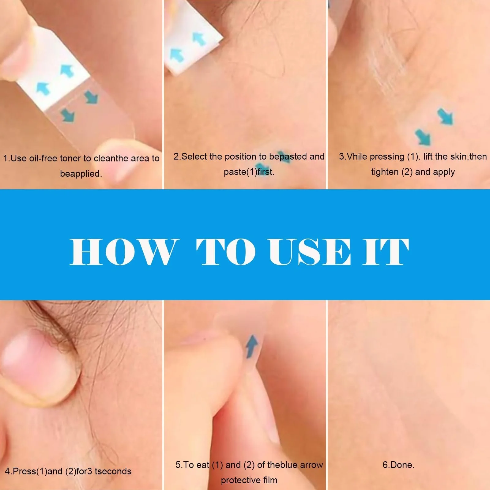 Стрічки для підтяжки обличчя Паковання з 120 штук, невидимі наклейки для підтяжки обличчя, фото №3