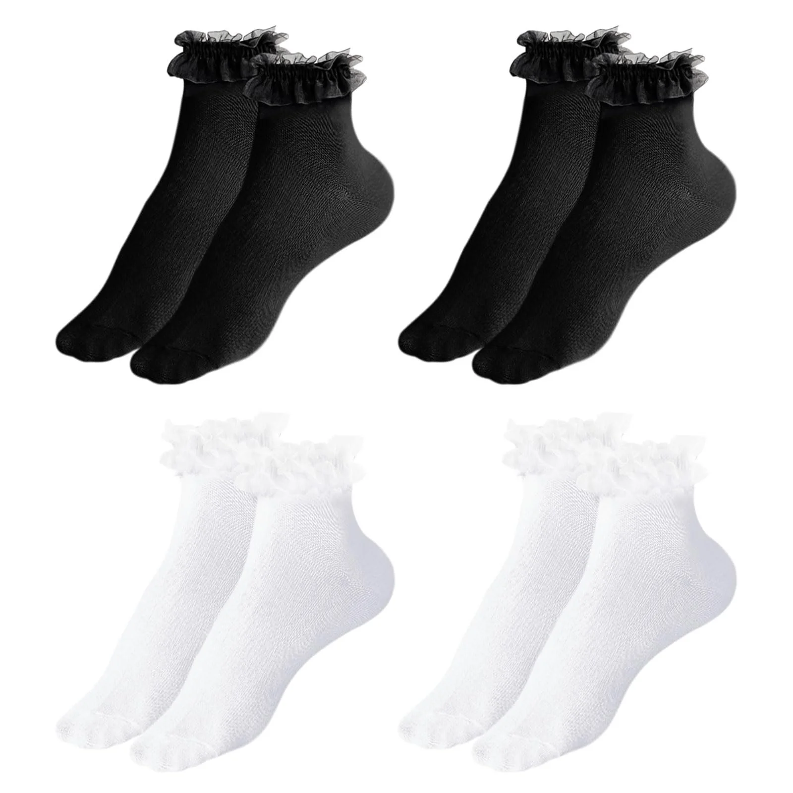 Носки с рюшами (4 пары) Черный, Белый, фото №1 Носки с рюшами (4 пары) Черный, Белый, фото №1