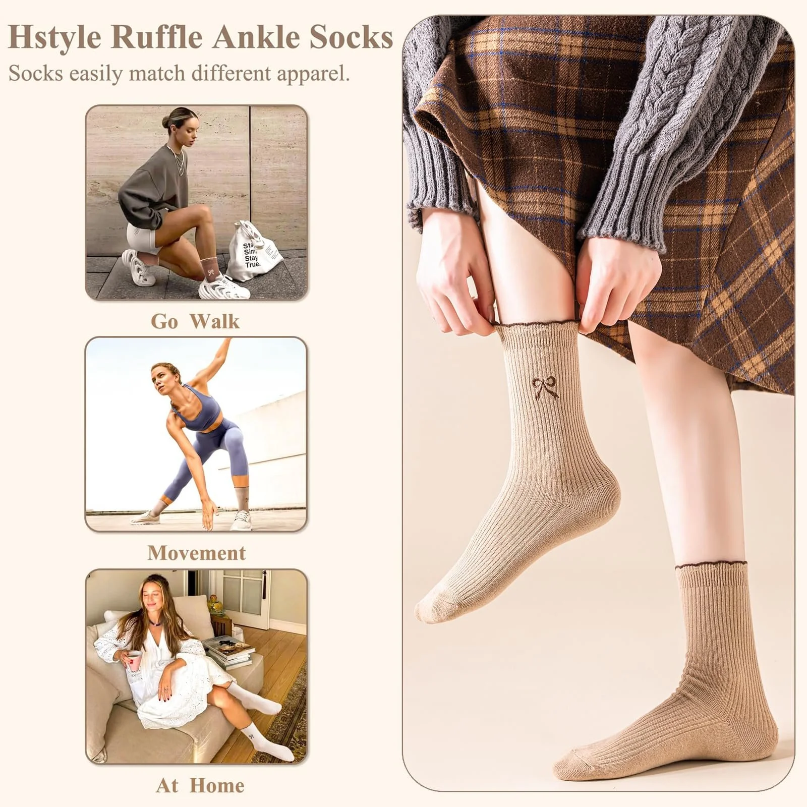 Жіночі шкарпетки з рюшами, до середини литки, набір з 5 штук, фото №4