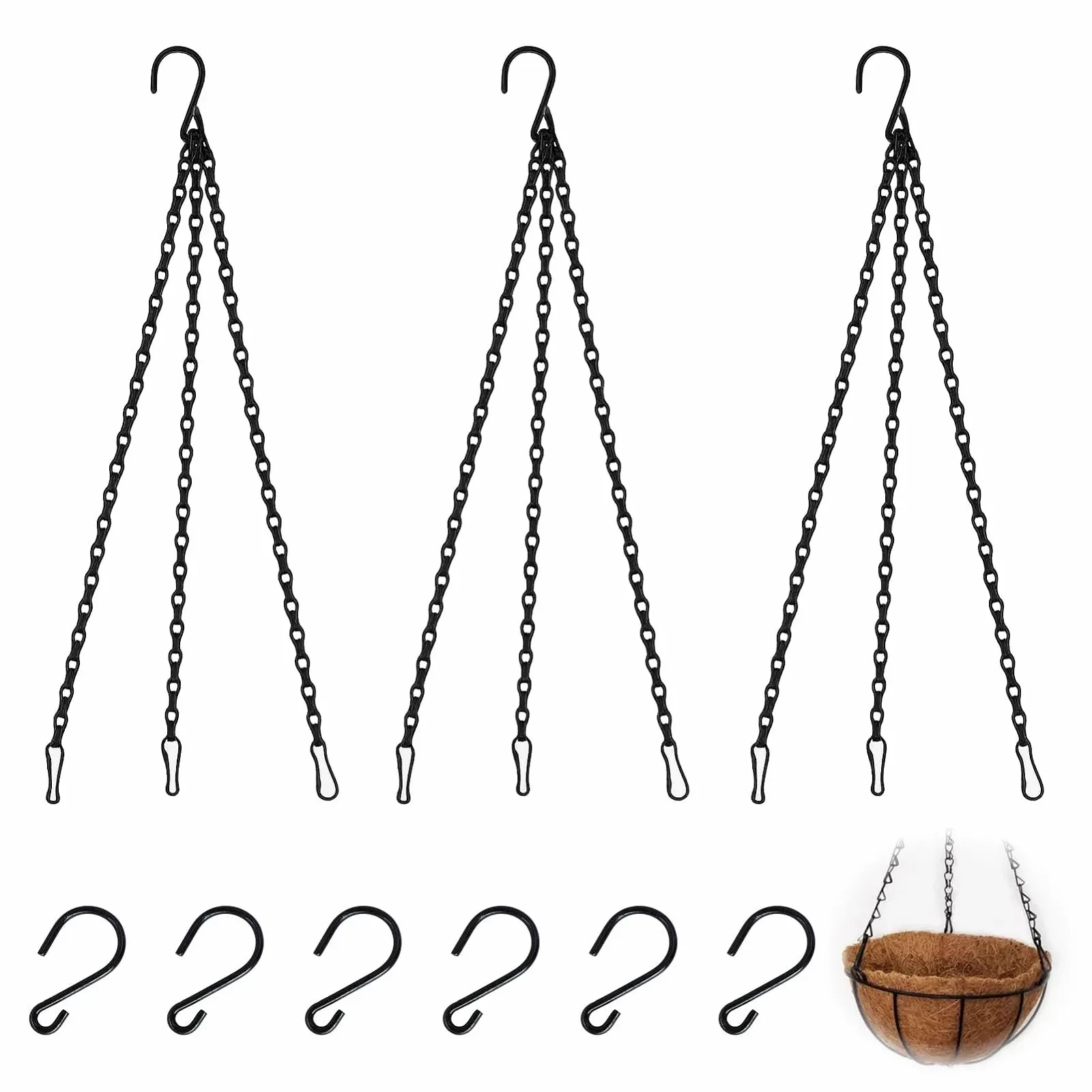 Ланцюги для підвісних кошиків Набір із 3 штук Метал Чорний, фото №1