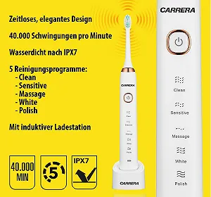 Електрична зубна щітка CARRERA з захисним ковпачком Біла synthetic.ua - Фото 1