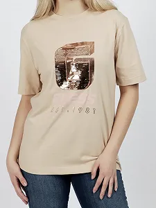 Жіноча футболка GUESS Activewear з паєтками / Бежева / Розмір S synthetic.ua - Фото 1