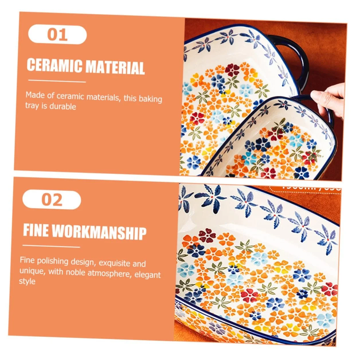 Форма для запікання керамічна прямокутна з двома ручками для духовки та СВЧ-печі Біла, фото №6