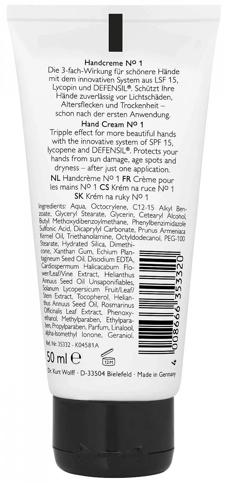 Крем для рук ALCINA No. 1 Живлення та Розгладження пошкодженої шкіри SPF 15 50 мл, фото №2