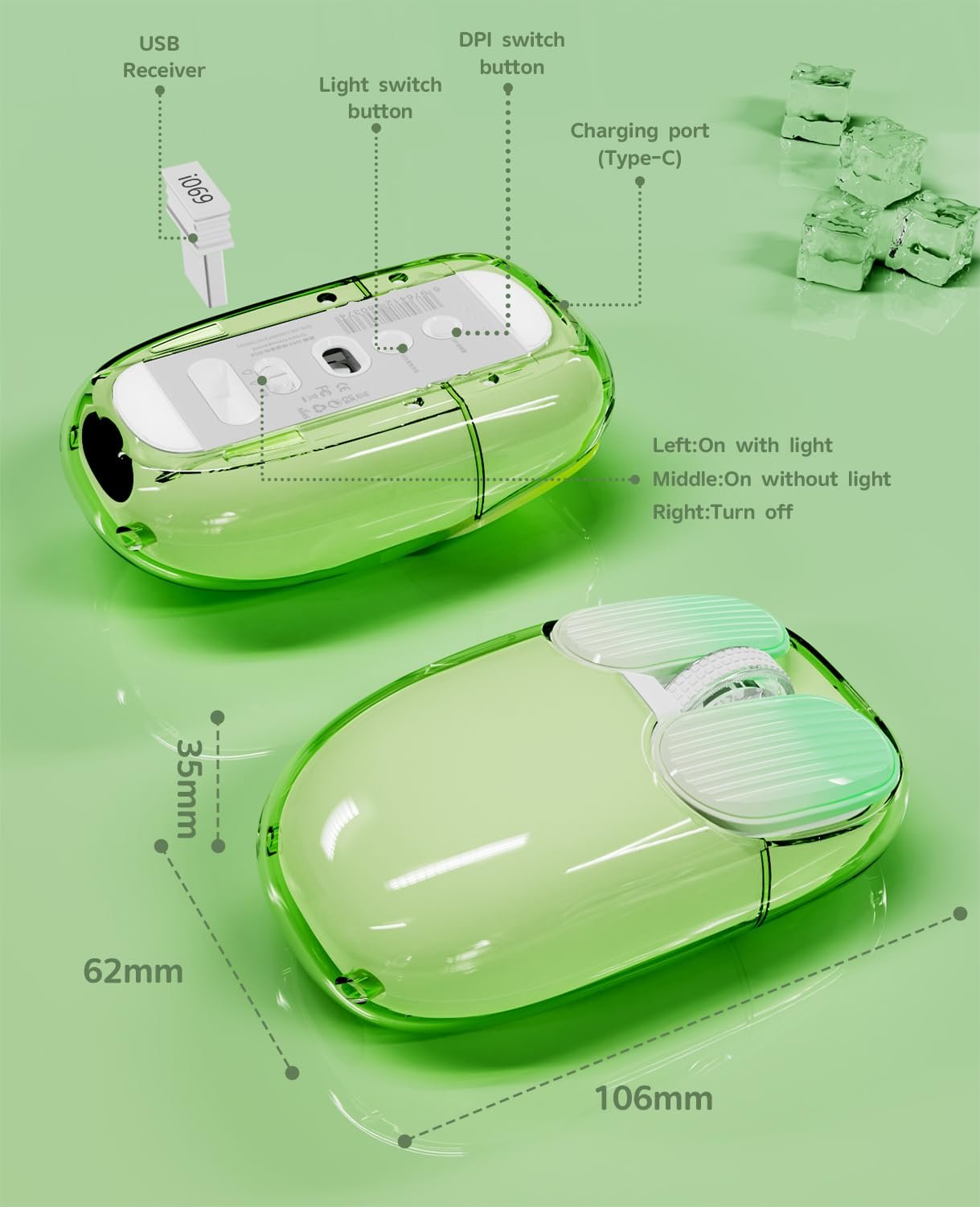 Мышь беспроводная MAMBASNAKE Игровая 1600 DPI Зеленый, фото №9