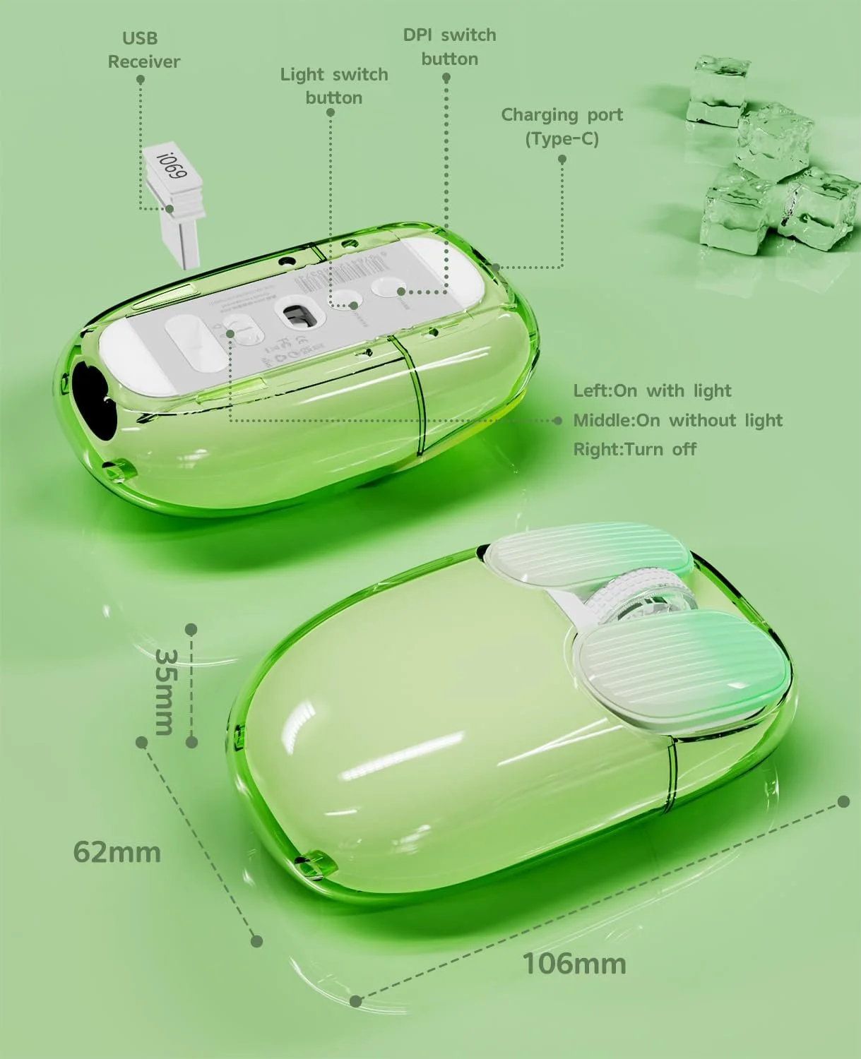 Мышь беспроводная MAMBASNAKE Игровая 1600 DPI Зеленый, фото №9
