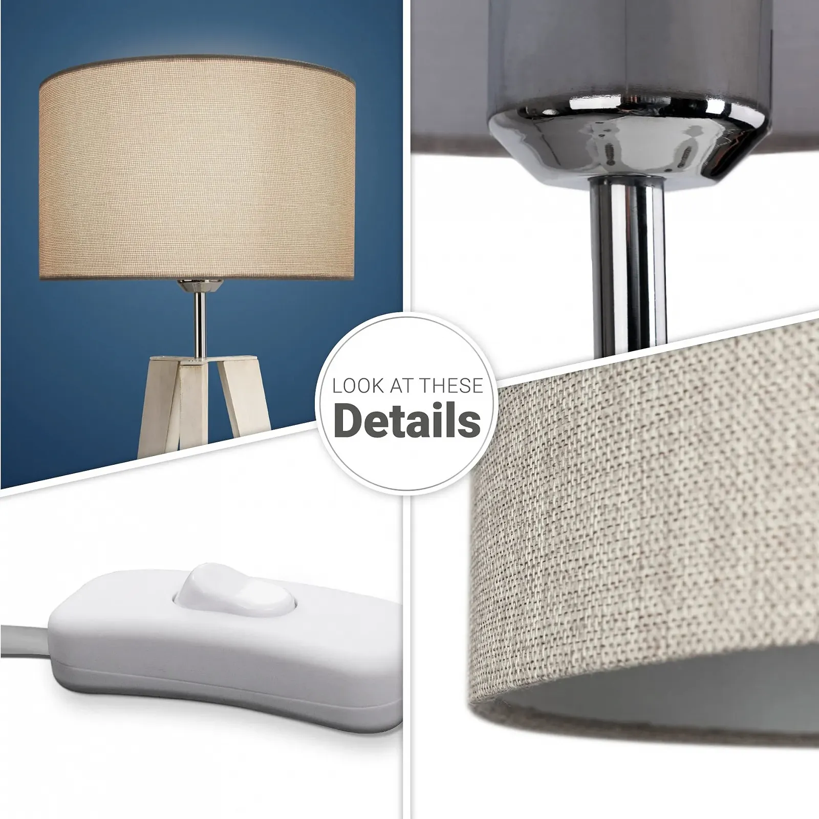 Настільна лампа Paco Home для спальні та вітальні E14 тканинний абажур з вимикачем Дерево, фото №4