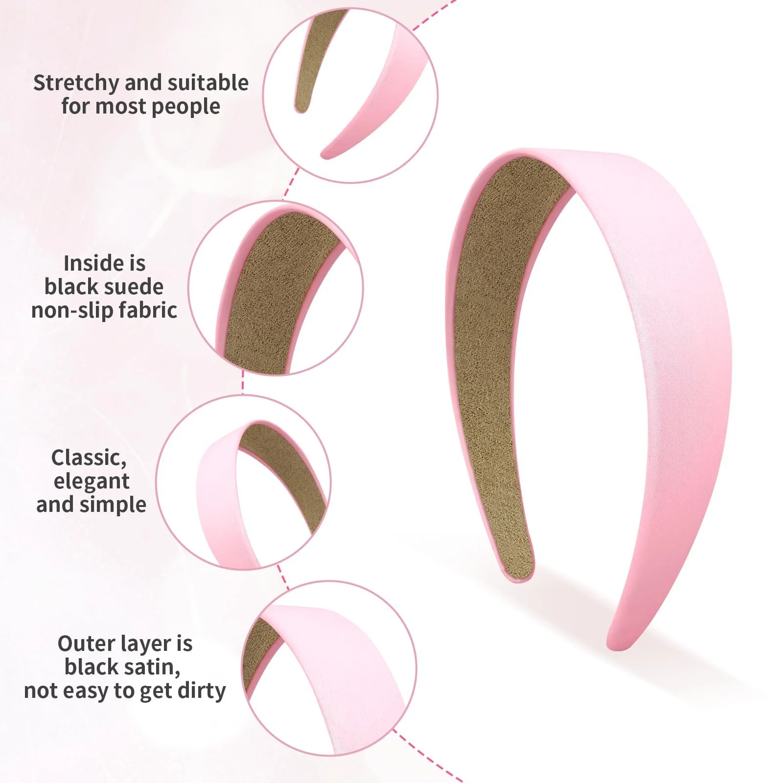 Обруч для волосся Жіночий Широкий з сатиновим покриттям, фото №3