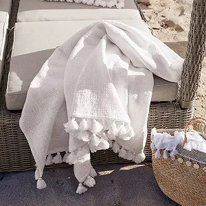 Плед Loberon Amlamé с декоративной бахромой, помпонами, бохо-шик synthetic.ua - Фото 1