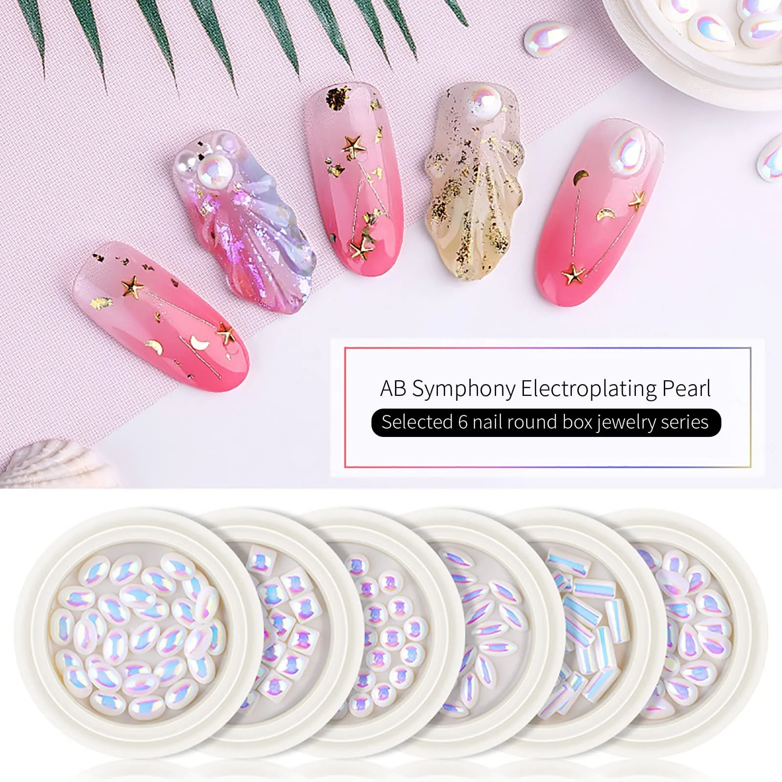 Стрази для нігтів, набір 6 розмірів, різнокольорові, фото №2