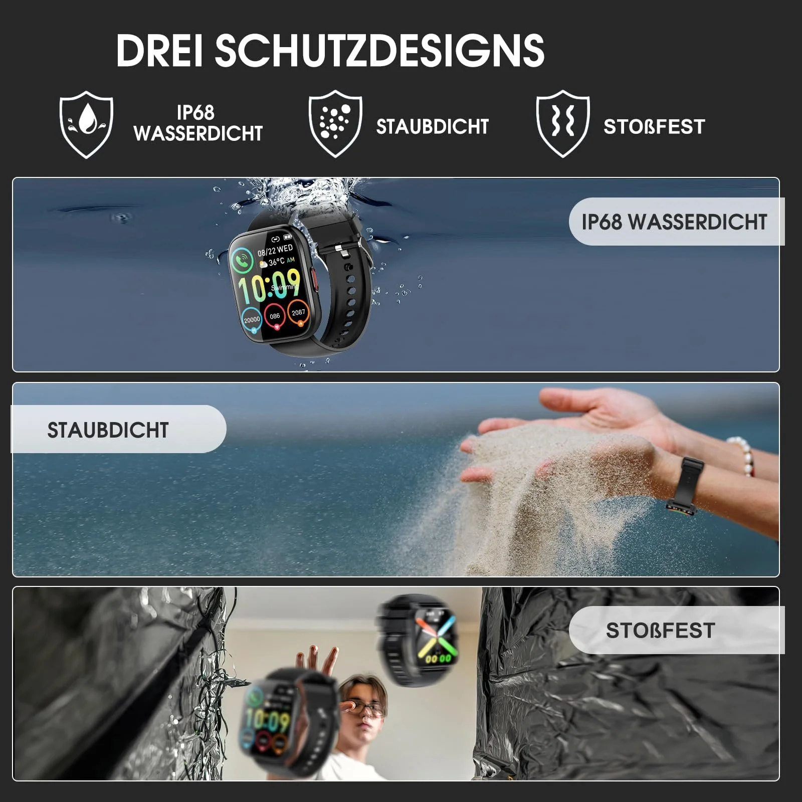 Смарт-годинник 1.85 Inch HD Touchscreen з дзвінками, 112 спортивних режимів, монітор серцевого ритму/сну/крокомір, IP68, чорний, фото №5