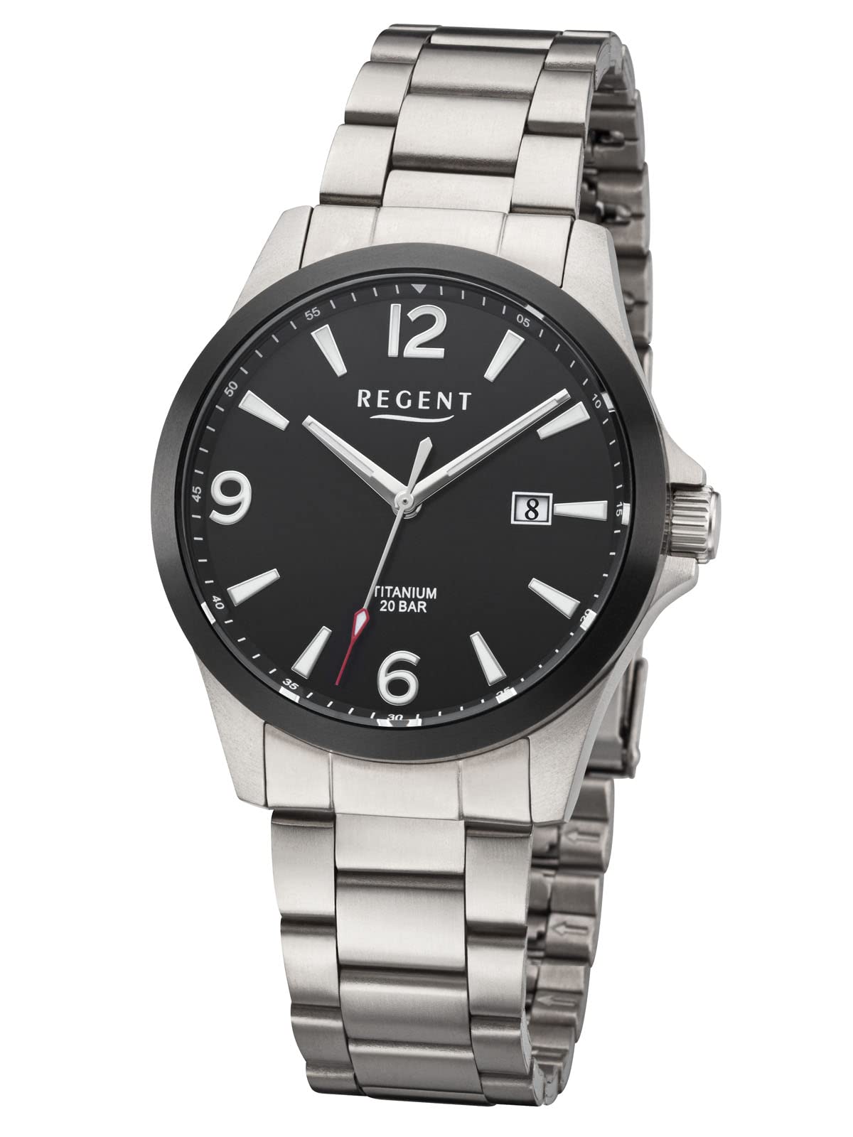 Годинник Regent Чоловічий Titan Ланцюжковий браслет з титановим корпусом 39 мм кварцовий 20 бар арабські цифри Дата, фото №1