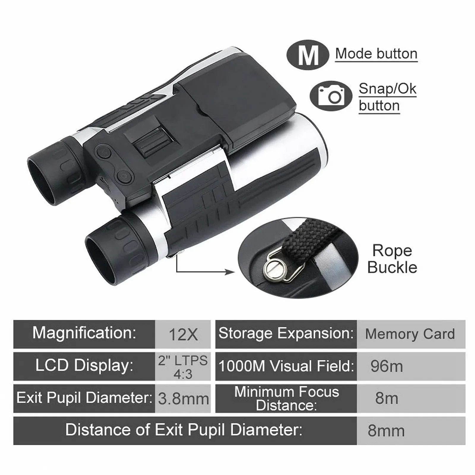 Бінокль Digital 12X32 з камерою та LCD-дисплеєм 2 дюйми 1080P 5MP, фото №6