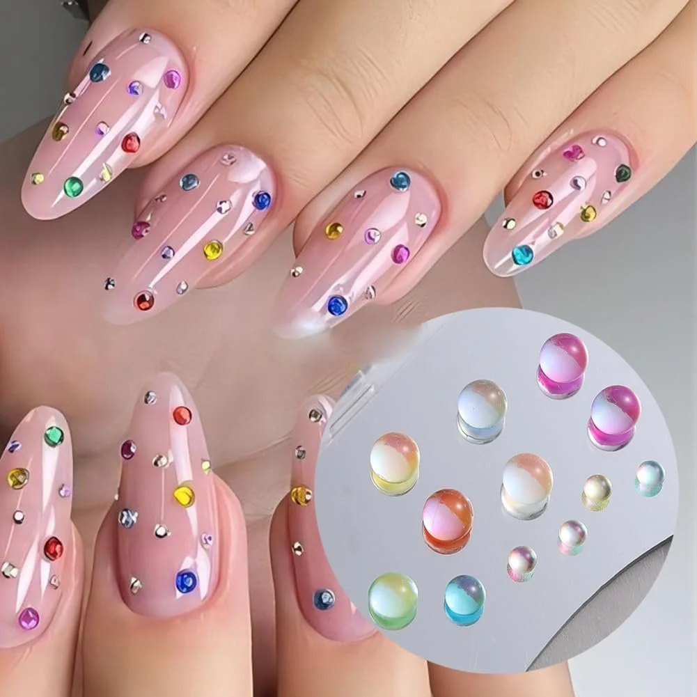 3D Бисер для дизайна ногтей Разноцветные Стразы для ногтей Плоская задняя часть Маленькие круглые драгоценные камни для ногтей Мини-бусины для украшений ногтей, фото №4
