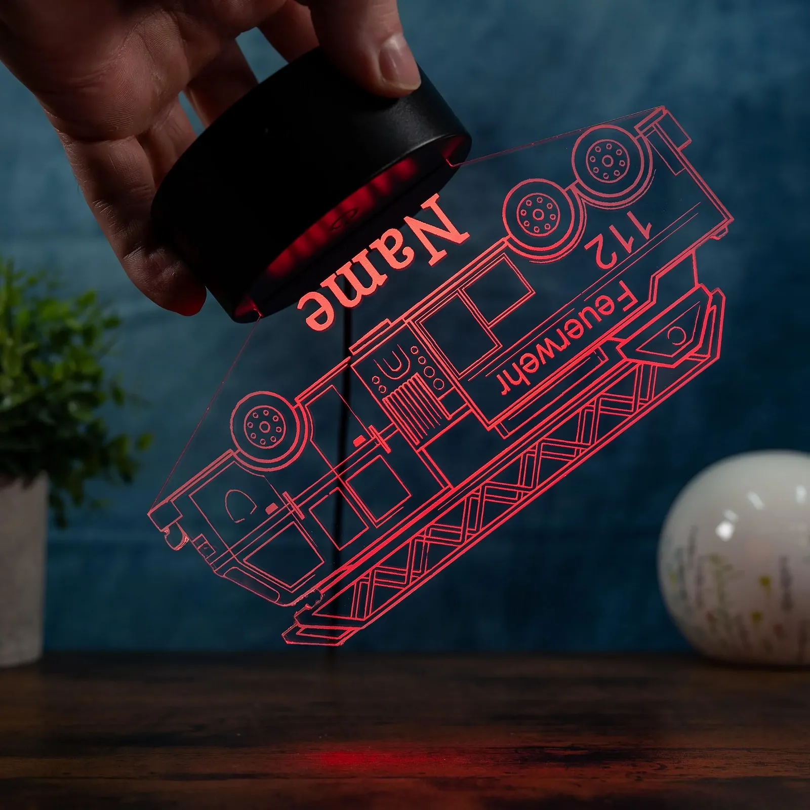 Настольная лампа Пожарная машина LED Персонализированная Ночник с именем и гравировкой 16 цветов, фото №3