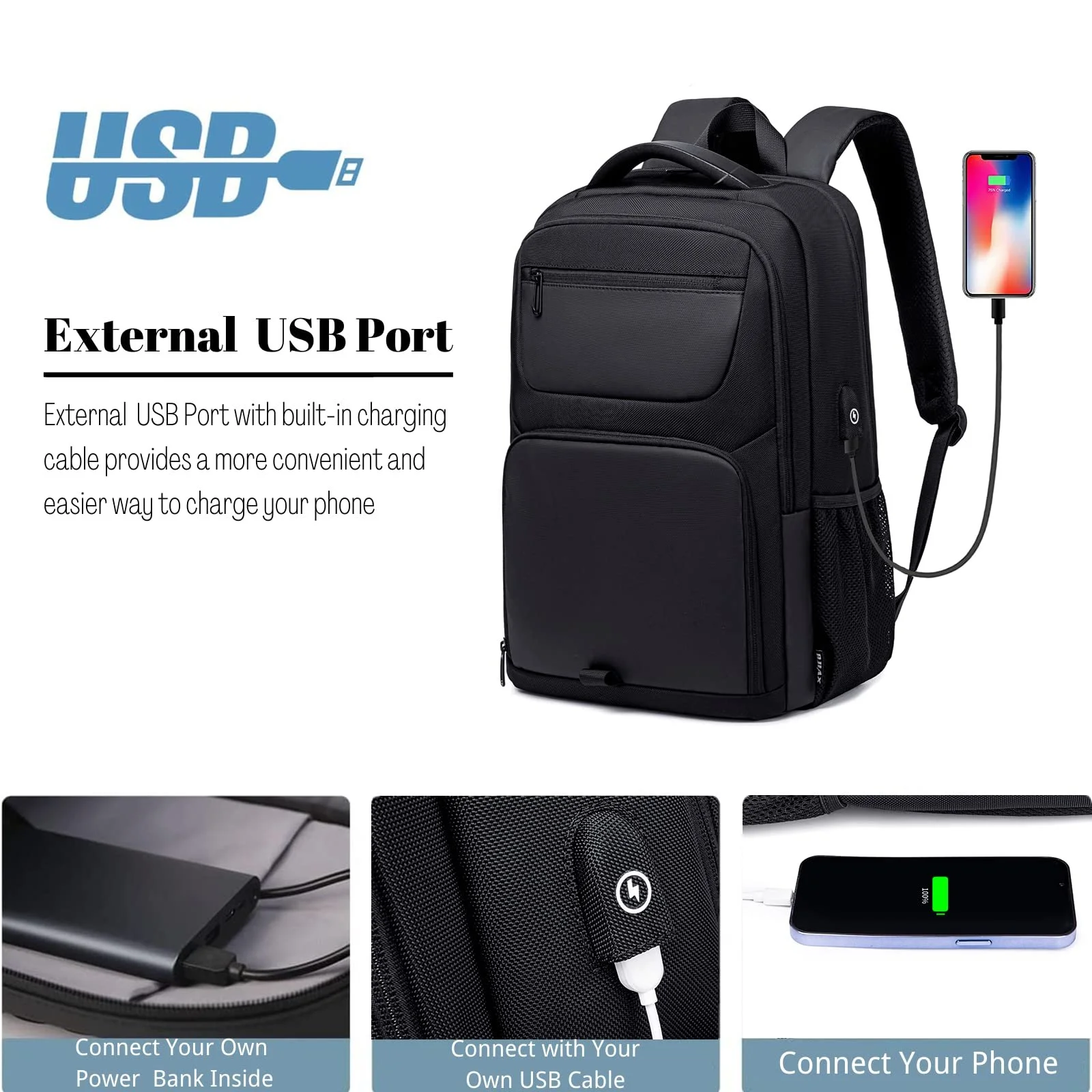Рюкзак для ноутбука Large 17.3 дюйми USB Charging Port Anti Theft Black, фото №4 Рюкзак для ноутбука Large 17.3 дюйми USB Charging Port Anti Theft Black, фото №4
