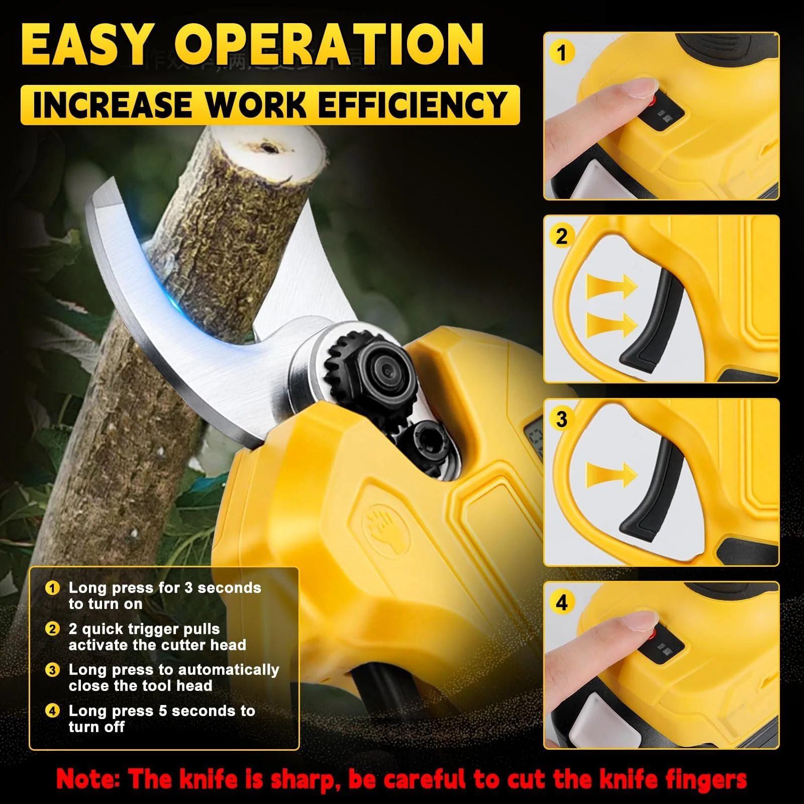 Акумуляторний секатор Electric Secateurs Wireless 45 мм для Dewalt 18 V 20 V Brushless Motor Electric Pruning Saw Battery Scissors LCD для обрізання дерев фруктових дерев (без акумулятора), фото №2