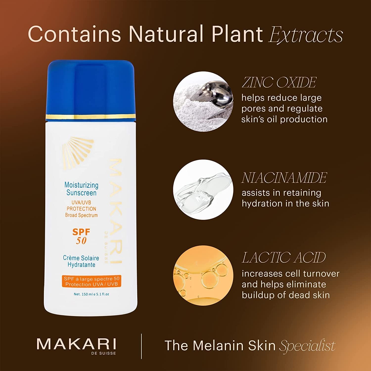 Лосьйон сонцезахисний Makari Moisturising Sunscreen SPF 50 для обличчя та тіла зволожувальний, фото №3