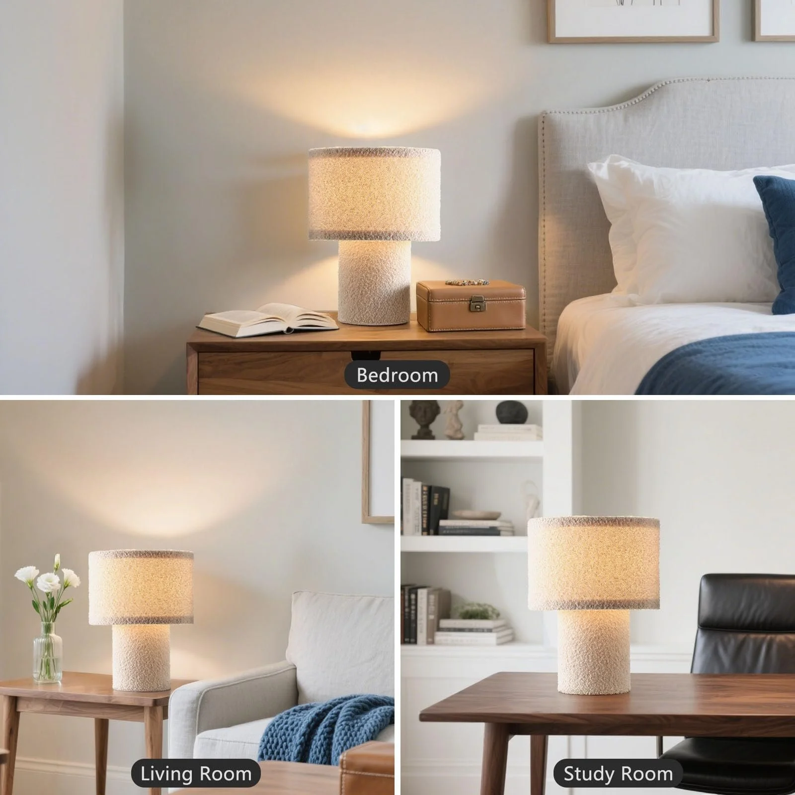 Настільна лампа сучасна з флісовим абажуром металева основа E27 Cream, фото №5