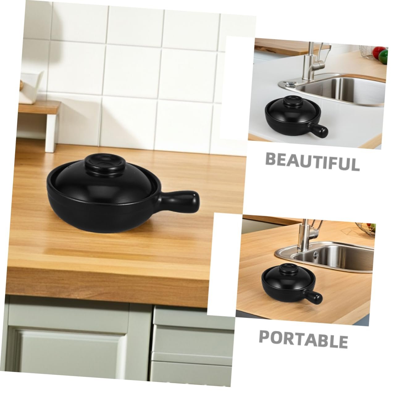 Кастрюля VALICLUD Терракотовая маленькая с крышкой для тушения и жарки универсальная, фото №7