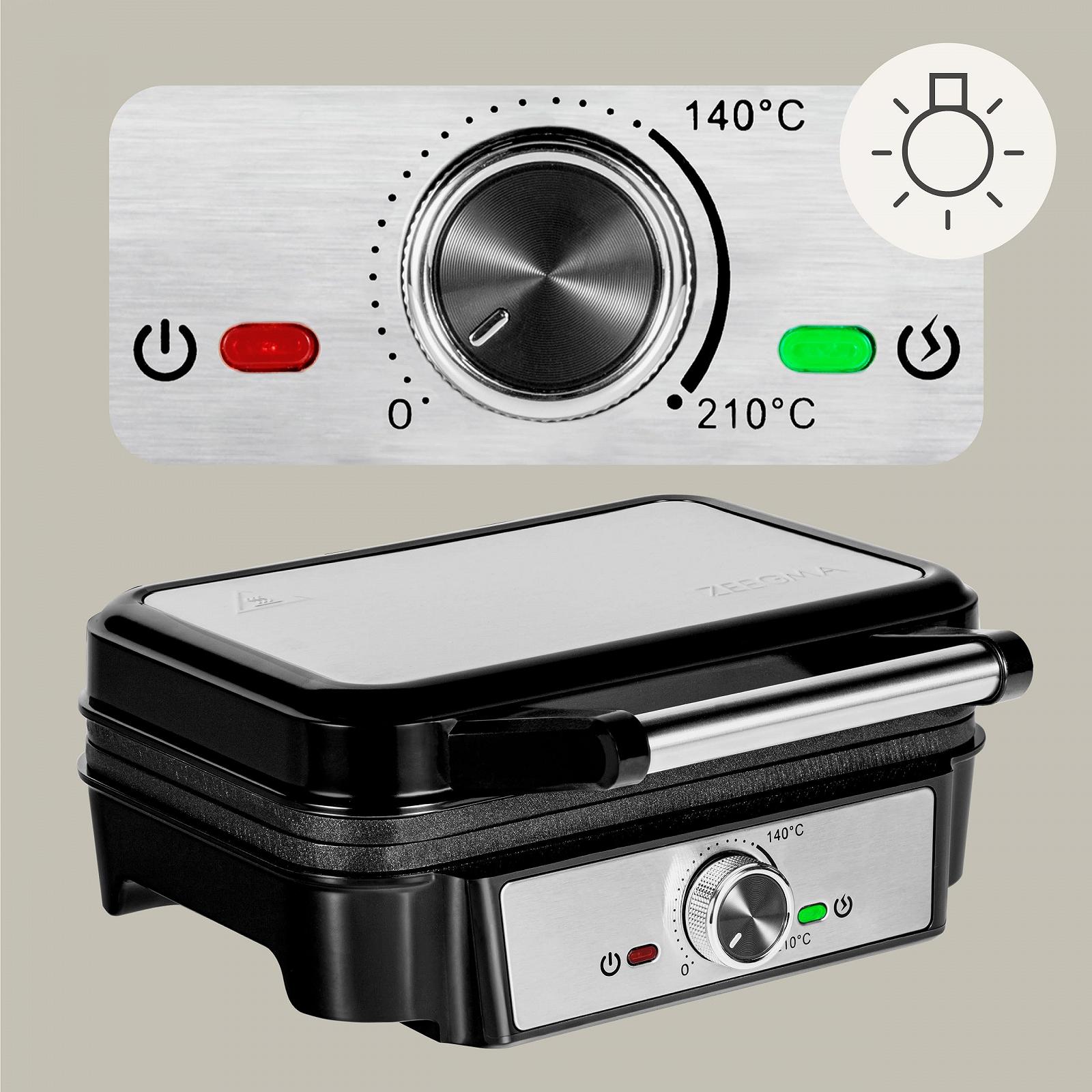 Вафельница ZEEGMA GOFREE CHEF, 1200 Вт, для бельгийских вафель, двойное антипригарное покрытие, регулятор температуры, индикатор готовности, толстые вафли, глубокие пластины, фото №4