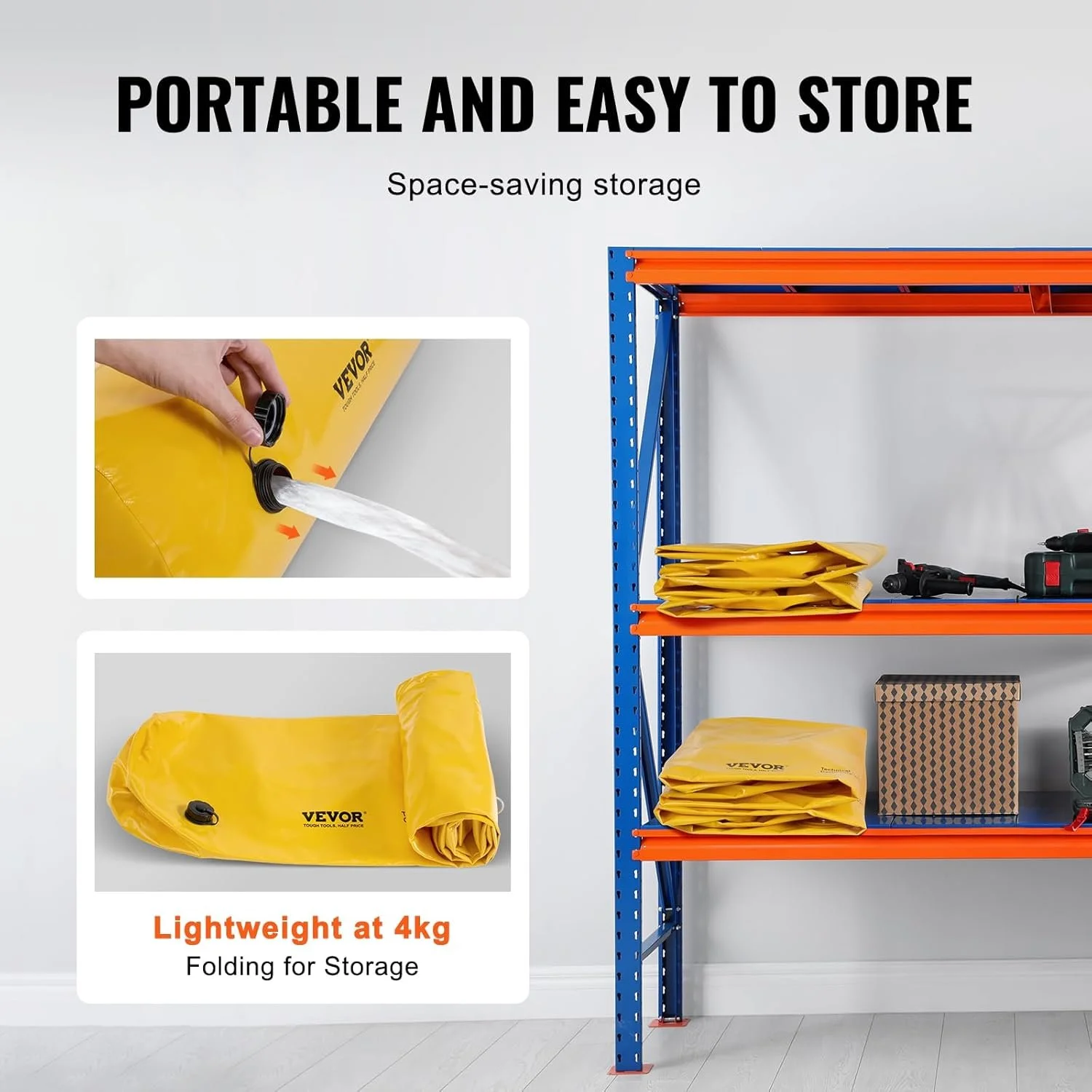 Резинові бар’єри від повені VEVOR / 4 шт / Жовті, фото №5