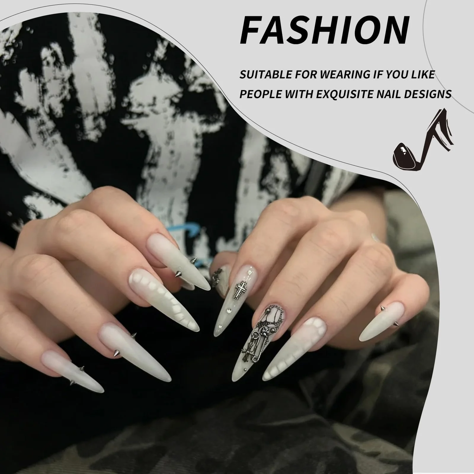 Металеві блискучі камені для нігтів Чорний та срібний, фото №7