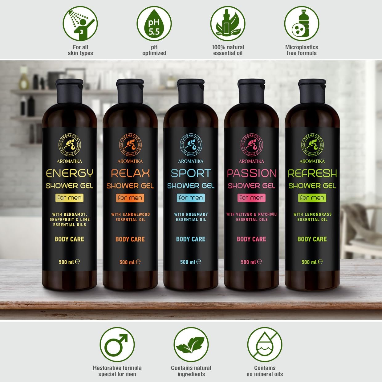 Гель для душа для мужчин Sport с эфирным маслом розмарина 500 мл, фото №6