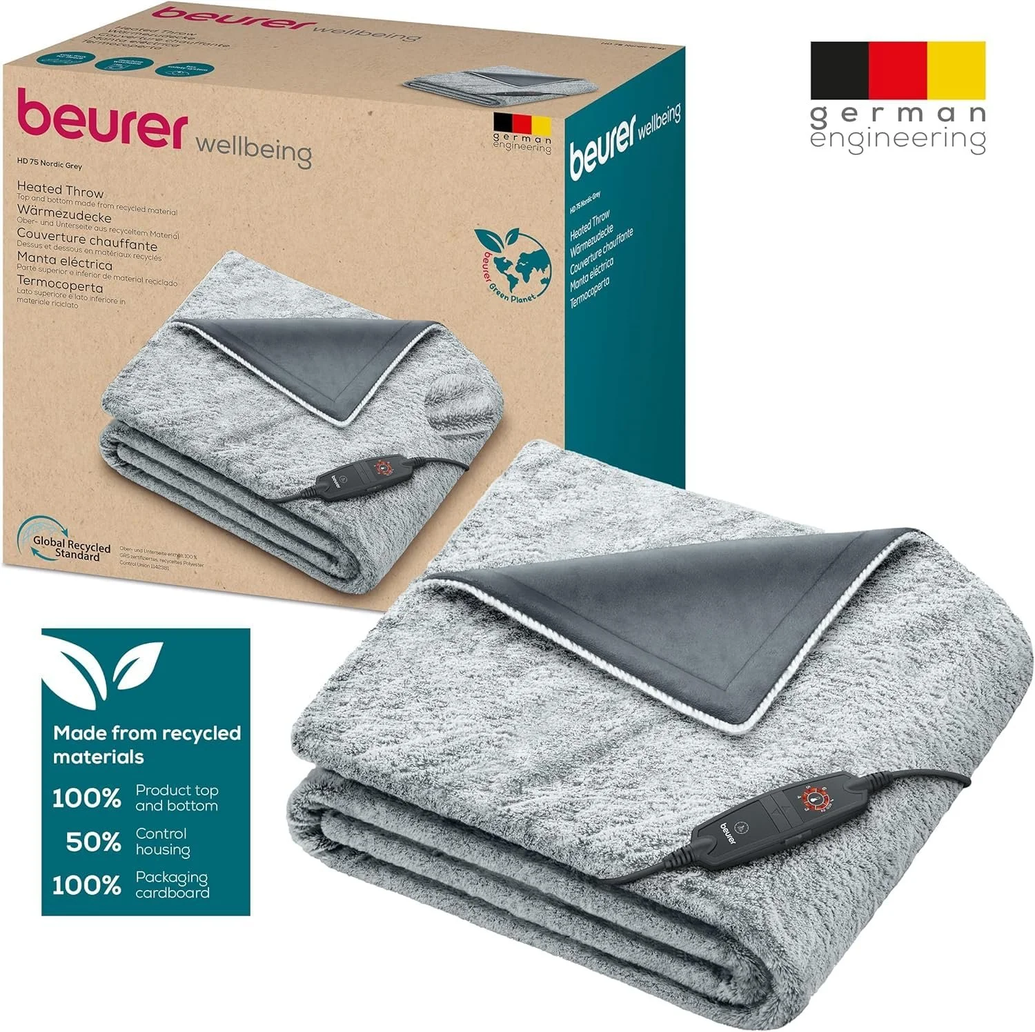 Электрическое одеяло Beurer HD 75 Nordic Grey Green Planet 180 x 130 см, фото №9 Электрическое одеяло Beurer HD 75 Nordic Grey Green Planet 180 x 130 см, фото №9