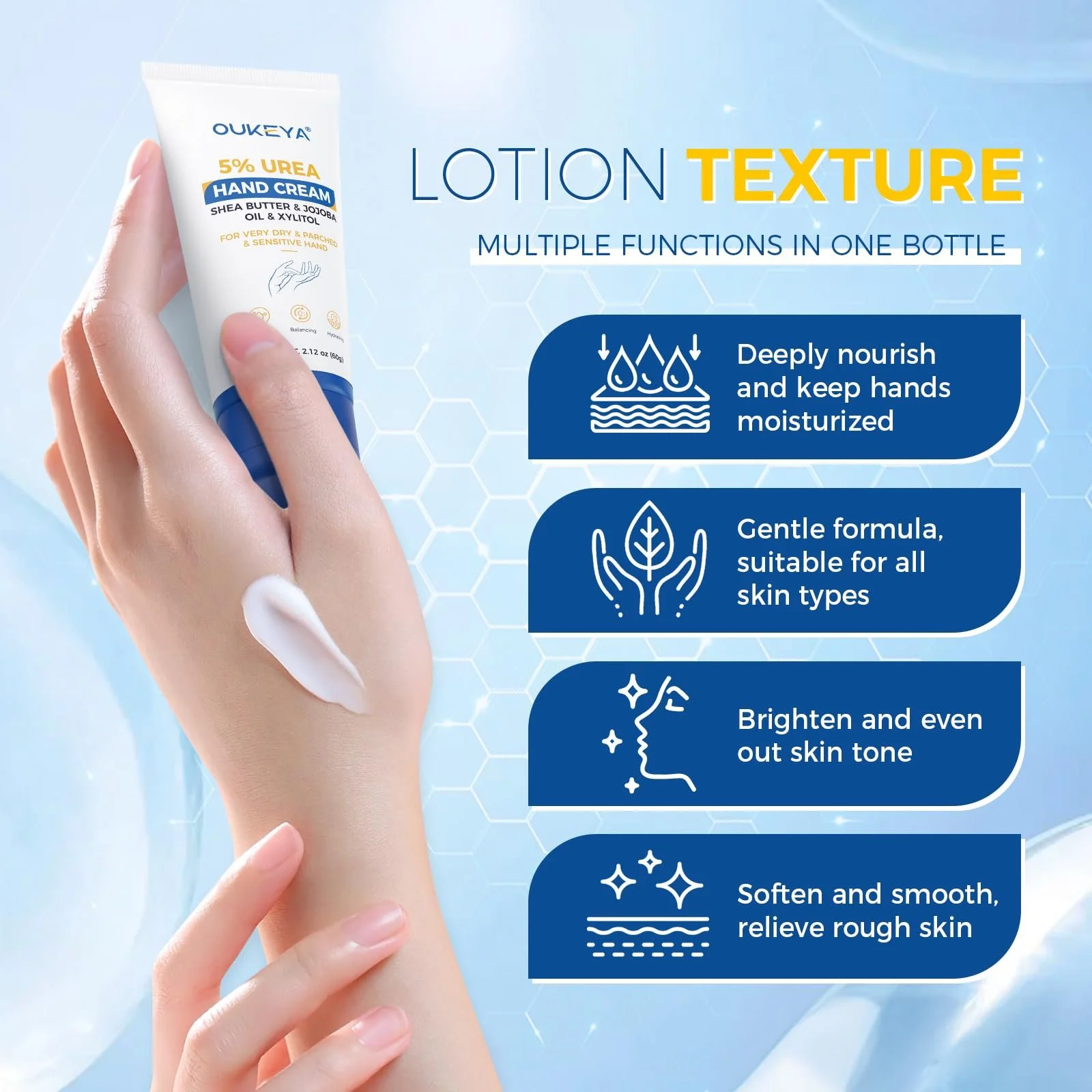 Крем для рук OUKEYA з сечовиною, 50 г, для всіх типів шкіри, з кокосовою олією та екстрактом меду, фото №3 Крем для рук OUKEYA з сечовиною, 50 г, для всіх типів шкіри, з кокосовою олією та екстрактом меду, фото №3