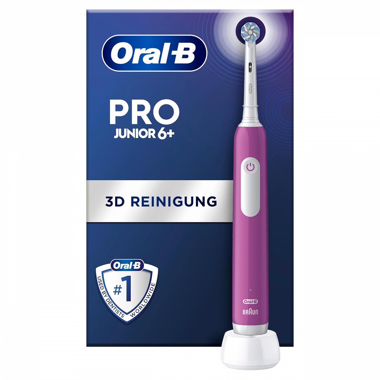 Зубна щітка електрична Oral-B Pro Junior для дітей від 6 років, з датчиком тиску, 3 режими чищення, включаючи делікатний, м'яка щетина та таймер, фіолетова, фото №1