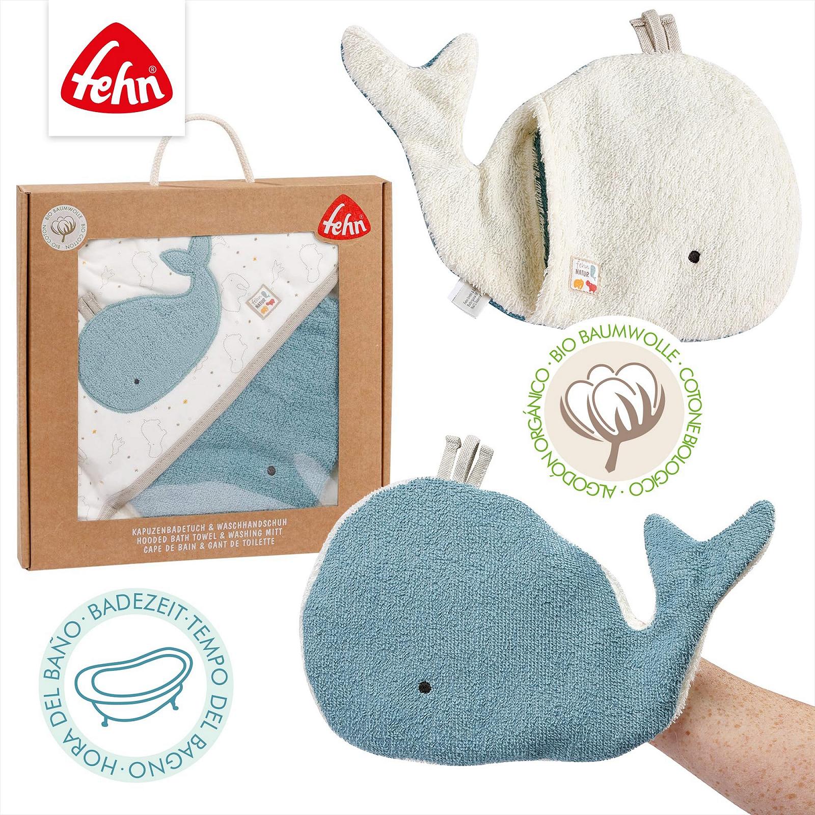 Полотенце для ванной Fehn Baby Whale с капюшоном и рукавичкой, фото №4