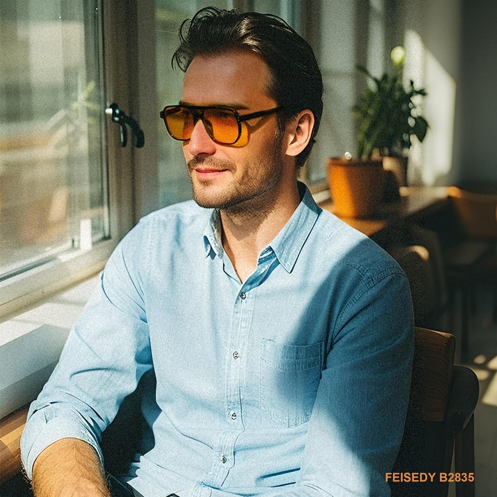 Сонцезахисні окуляри Квадратні Ретро FEISEDY 70-х років B2835, фото №6