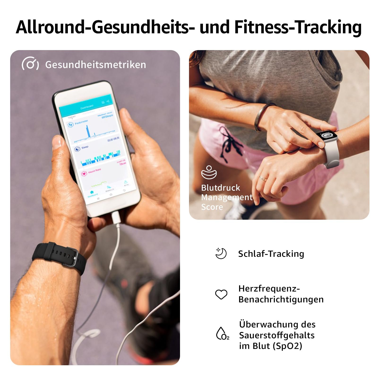 Смартгодинник для жінок та чоловіків 1.85 Inch HD Touch Fitness Watch з функцією телефону, 140+ спортивних режимів, монітор серцевого ритму, монітор сну, крокомір, IP68 водонепроникний спортивний годинник, фото №4
