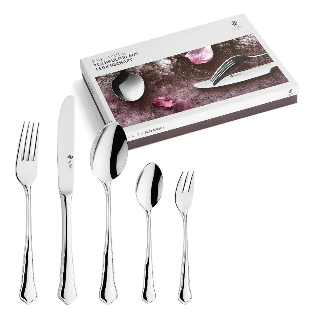 Набір столових приборів для 6 осіб PW Paul Wirths CHIPPENDALE 7700, 30 предметів, полірована нержавіюча сталь, з підносом для столових приборів, фото №1 Набір столових приборів для 6 осіб PW Paul Wirths CHIPPENDALE 7700, 30 предметів, полірована нержавіюча сталь, з підносом для столових приборів, фото №1