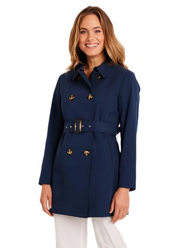 Тренч Afibel Короткий Двобортний Однотонний З Відкладним Коміром, фото №7