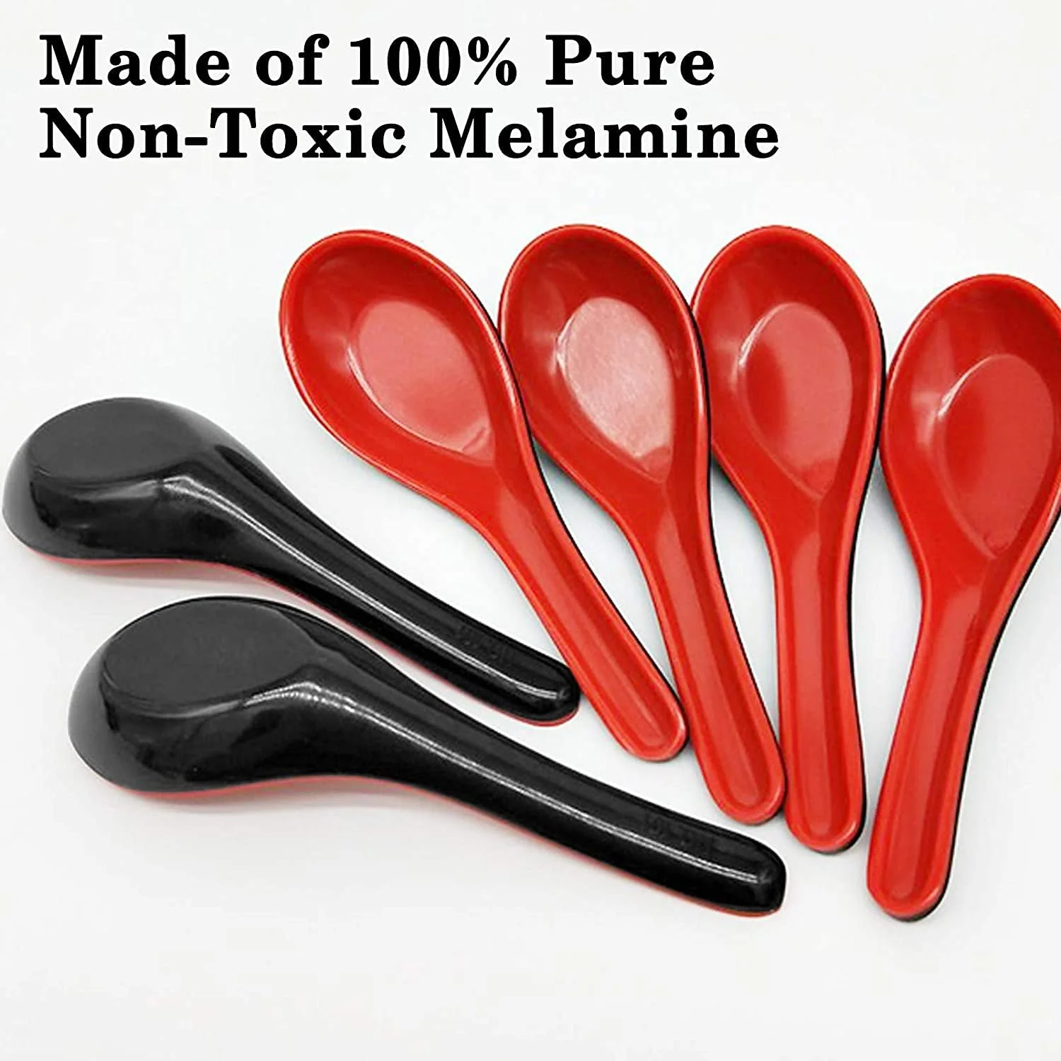 Ложка для супу вонтон пластикова азіатська 8 шт. Червона та чорна, фото №3