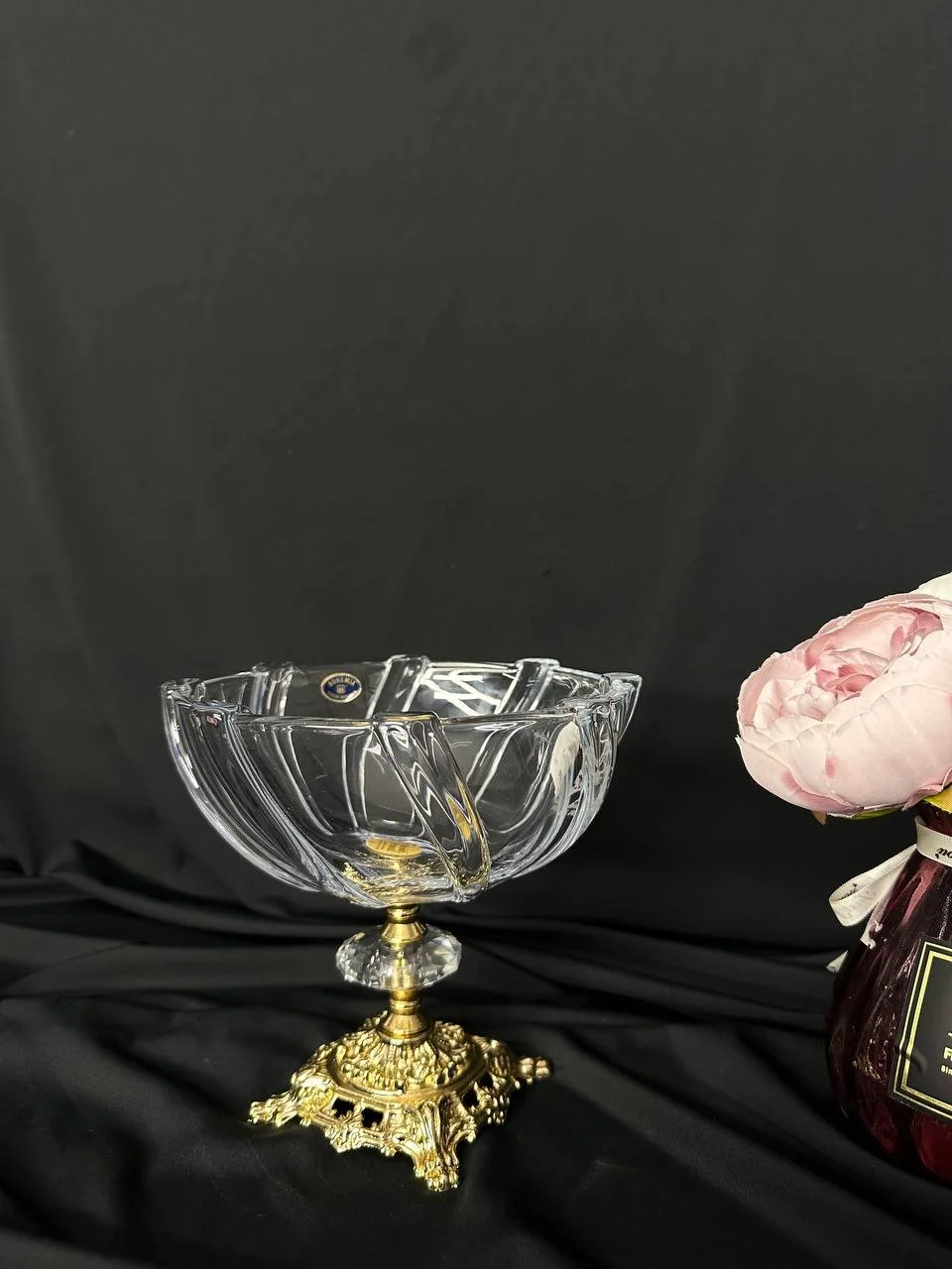 Цукерниця, креманка кришталь на золотій ніжці 19х19 см, фото №1