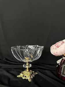 Цукерниця, креманка кришталь на золотій ніжці 19х19 см - Фото 1