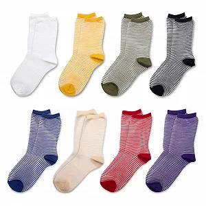 Прозрачные носки RAFRAY Полосатые Цветные Женские Носки до середины икры Размер 3-7 Зеленый, фиолетовый, черный, синий, желтый, белый, красный, костяной белый (8 пар) - Фото 1