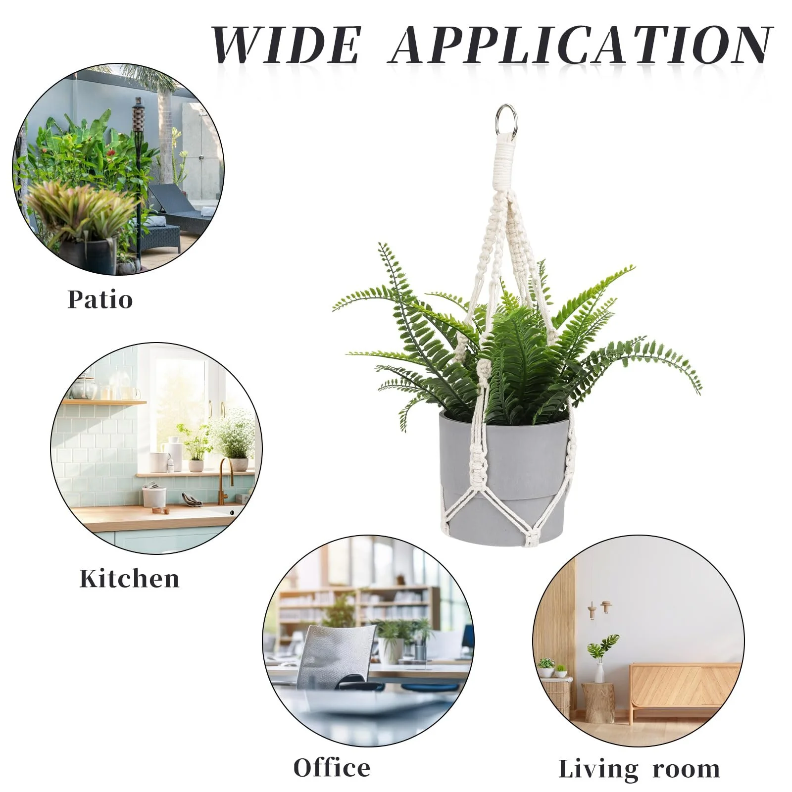 Підвісне кашпо макраме 2 шт. Boho Бавовняний плетений тримач без китиць з металевими кільцями 50 см (20 дюймів) Hydra, фото №3