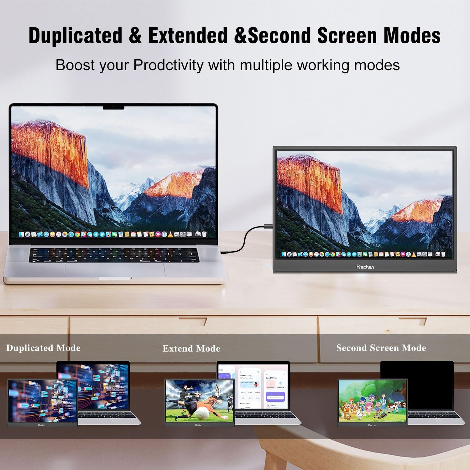 Портативний сенсорний монітор 14" Prechen HD-140 WUXGA IPS 60 Hz, фото №7